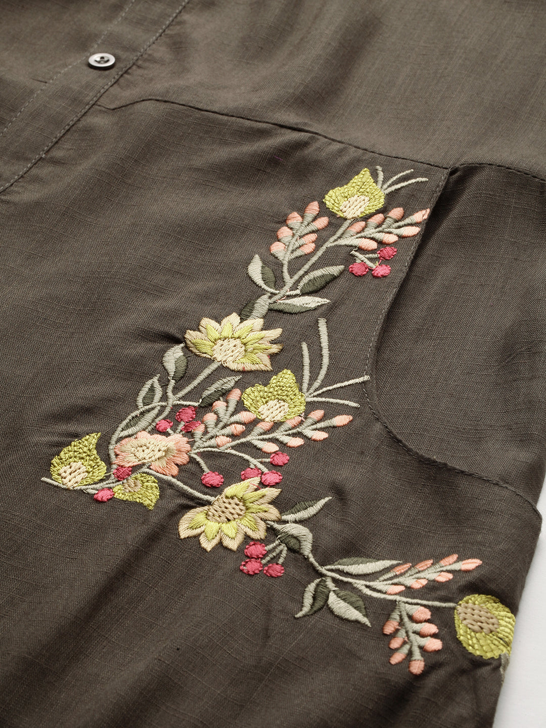 Neerus Green rayon embroidered straight kurta - side view