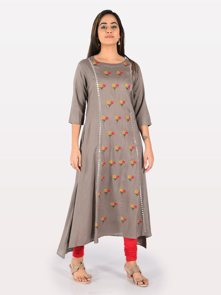 Neerus Grey viscose rayon solid kurti - front view