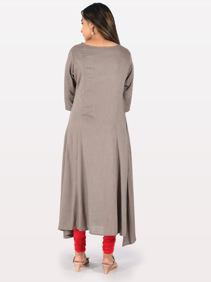 Neerus Grey viscose rayon solid kurti - back view