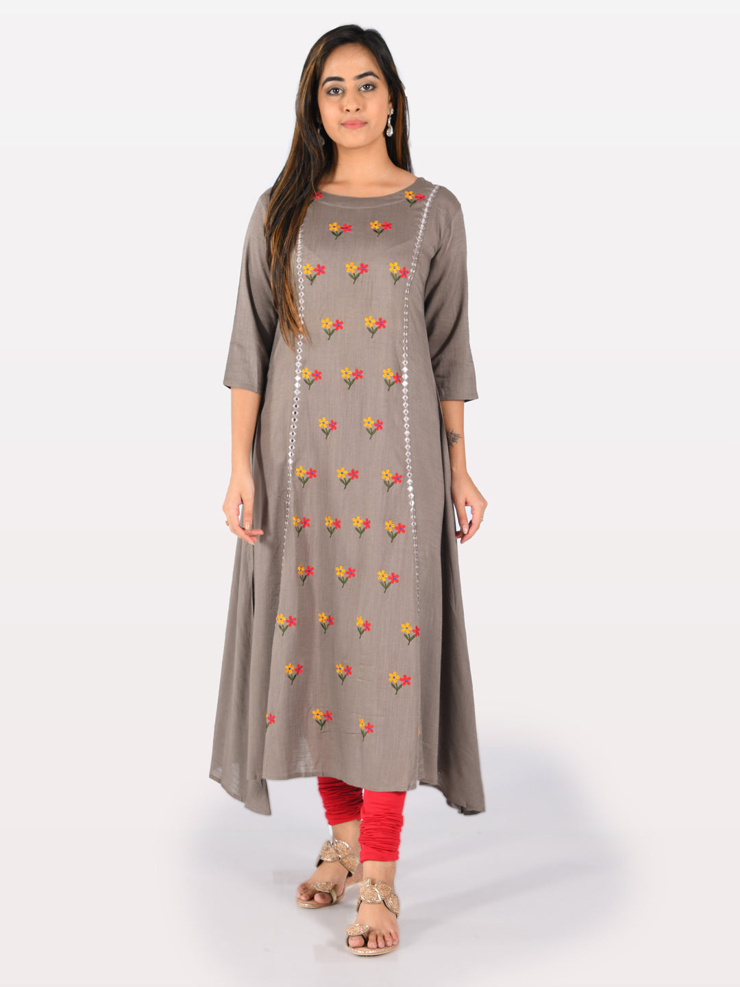 Neerus Grey viscose rayon solid kurti - side view
