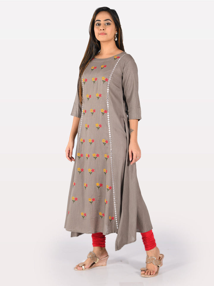Neerus Grey viscose rayon solid kurti - detail view 1