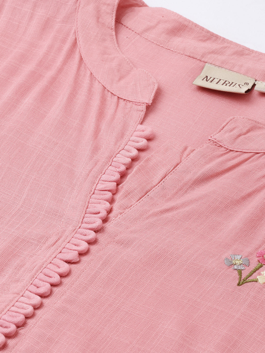 Neerus Pink rayon embroidered straight kurta - back view