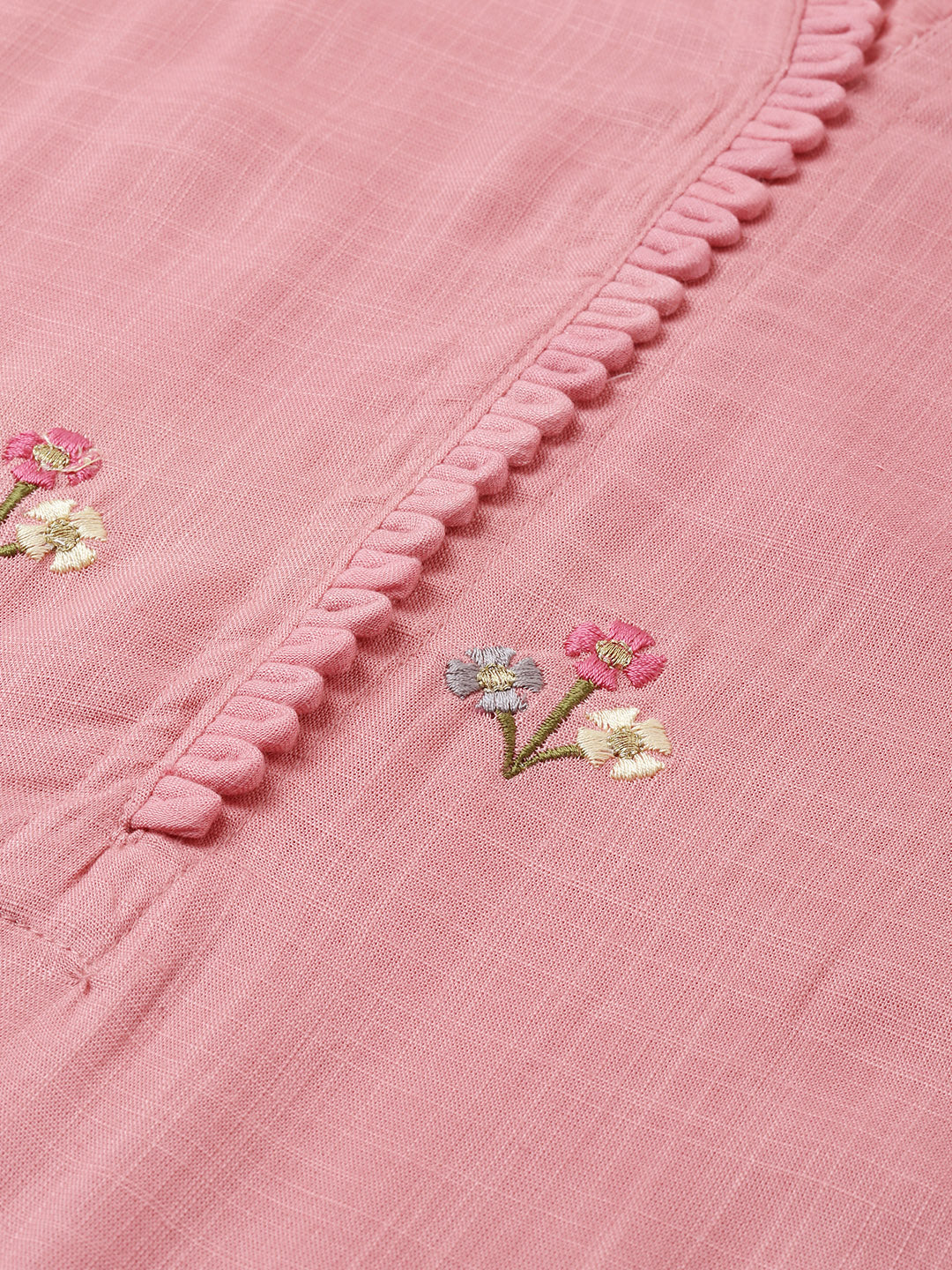 Neerus Pink rayon embroidered straight kurta - side view