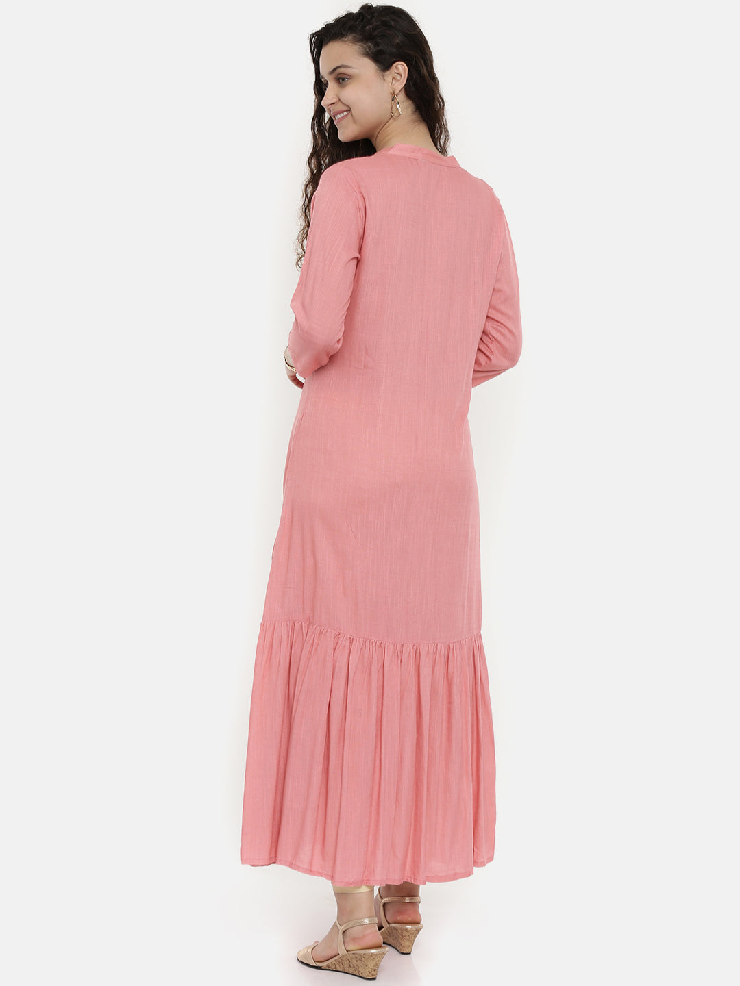 Neerus Pink rayon embroidered straight kurta - detail view 2