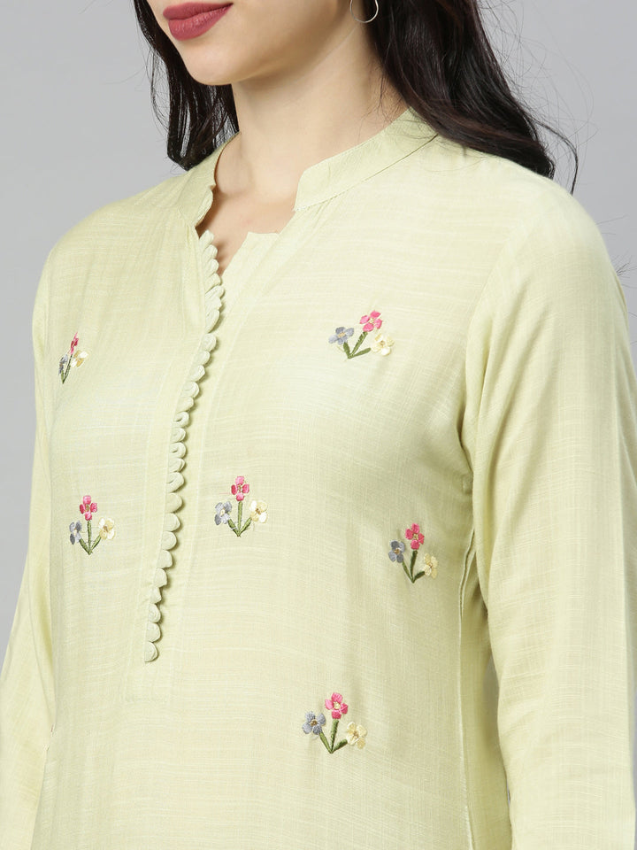 Neerus Green Rayon Solid Tunic Dress - back view