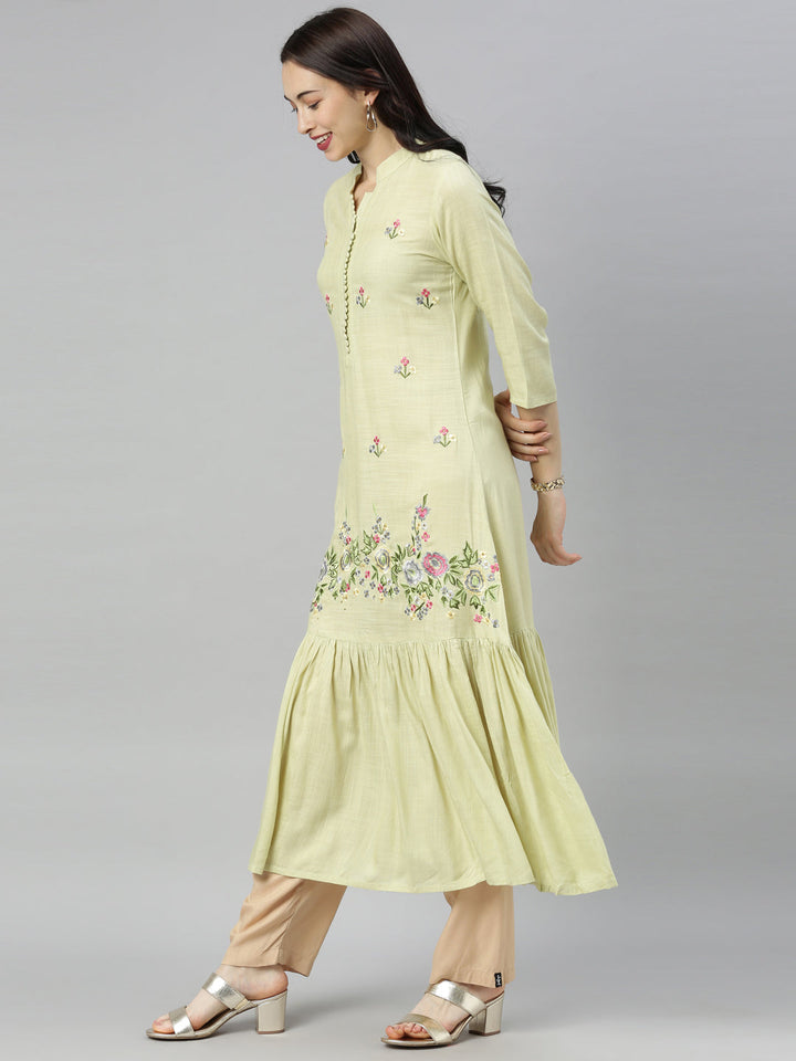 Neerus Green Rayon Solid Tunic Dress - detail view 1
