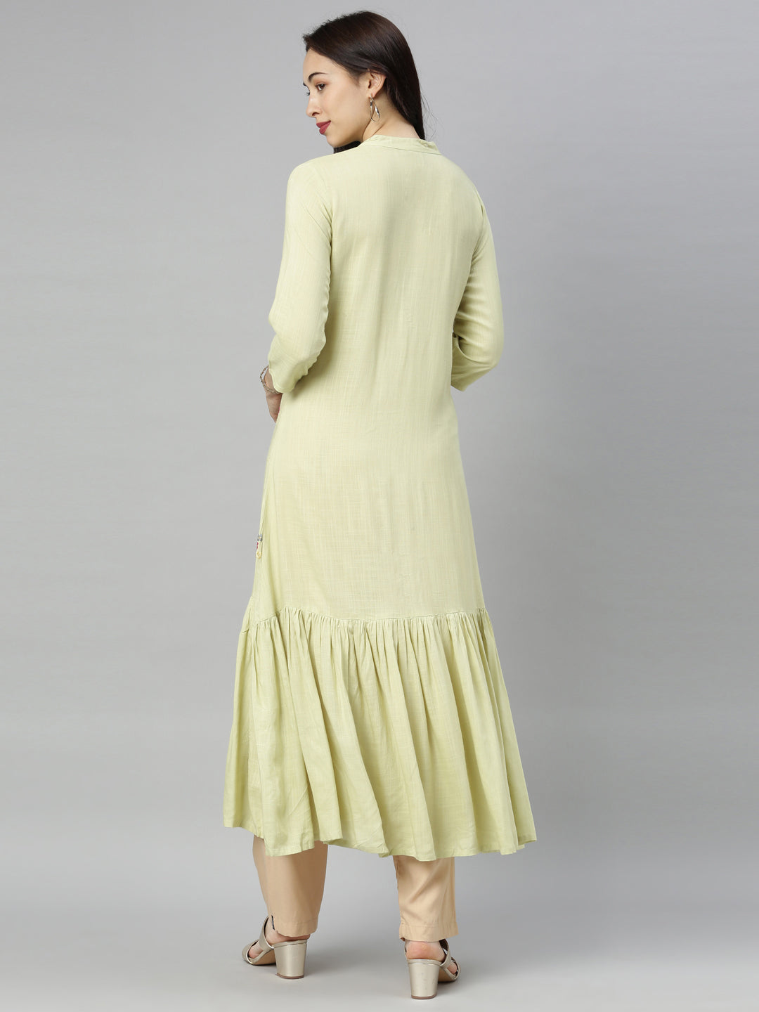 Neerus Green Rayon Solid Tunic Dress - detail view 3