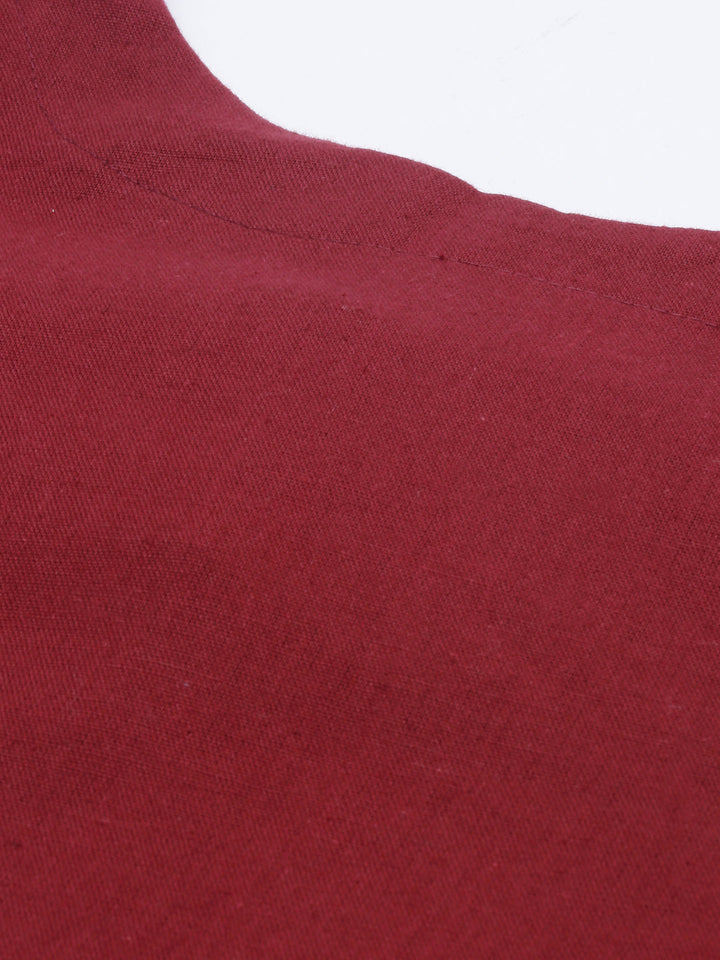 Neerus Maroon cotton printed A-Line kurta - side view