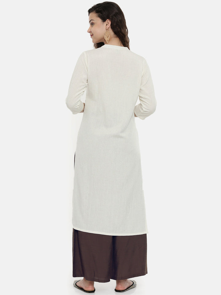 Neerus White cotton printed straight kurta - detail view 1