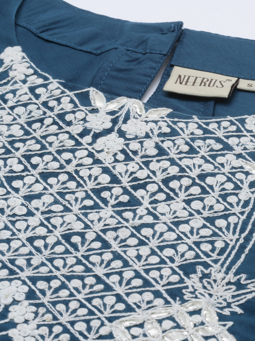 Neerus Blue embellished zari A-line kurta - detail view 1
