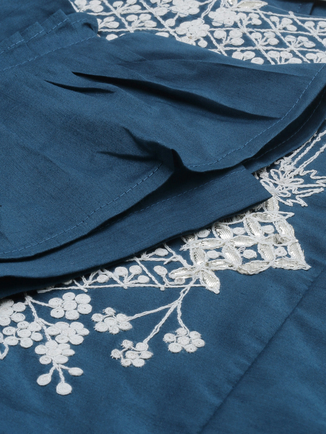 Neerus Blue embellished zari A-line kurta - detail view 2
