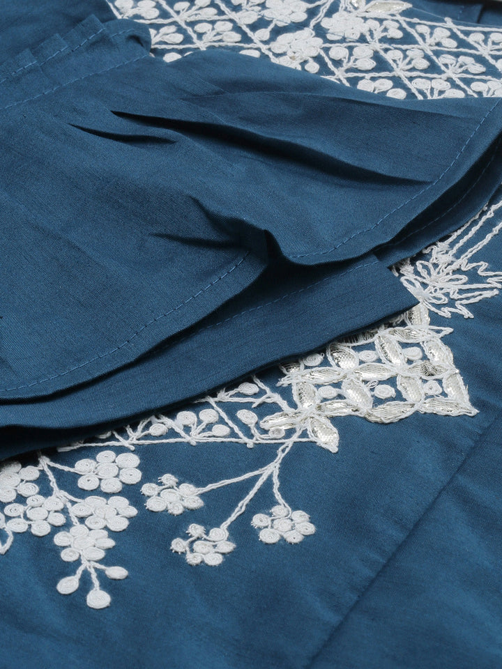 Neerus Blue embellished zari A-line kurta - detail view 2