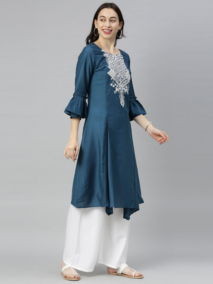 Neerus Blue embellished zari A-line kurta - detail view 4