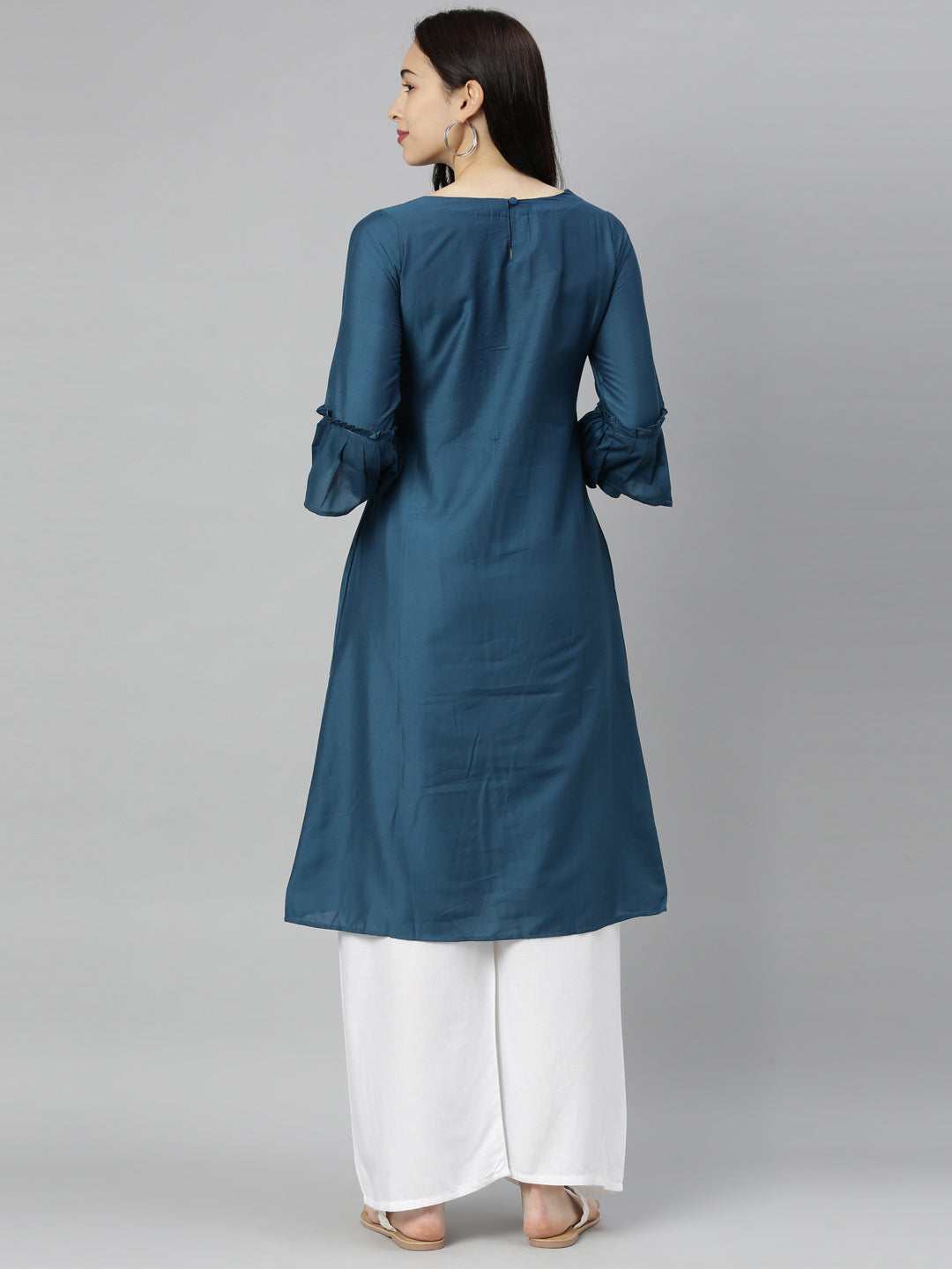 Neerus Blue embellished zari A-line kurta - detail view 5