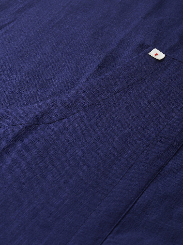 Neerus Blue cotton embroidered A-line kurta - back view