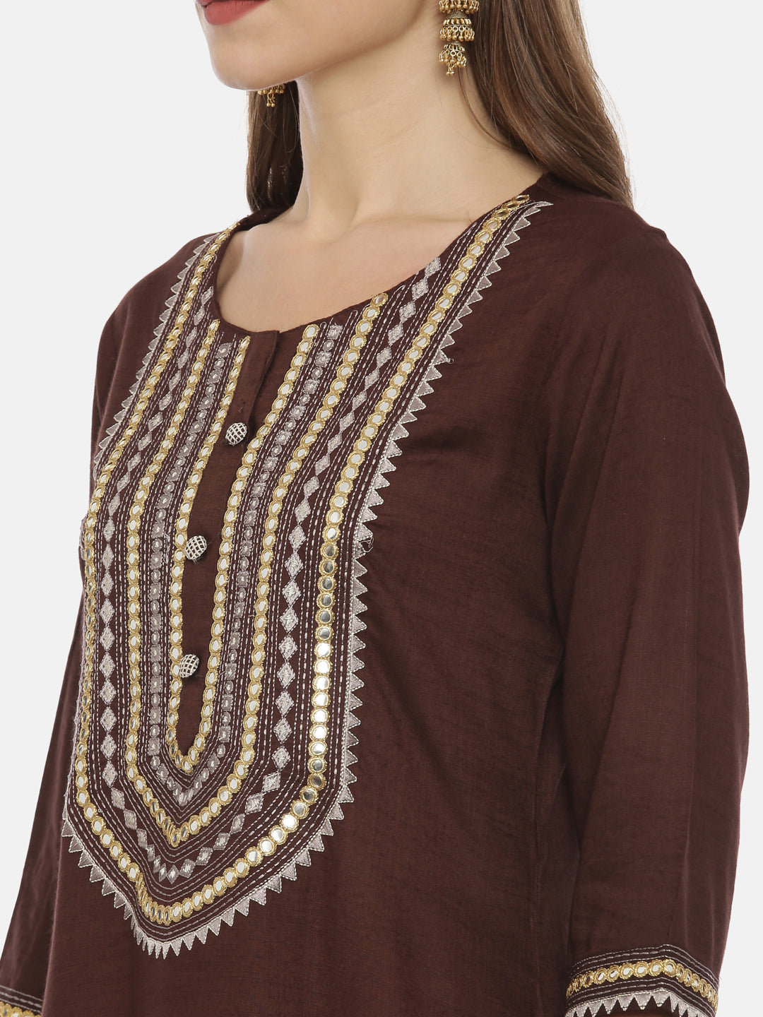 Neerus Brown rayon embroidered straight kurta - back view