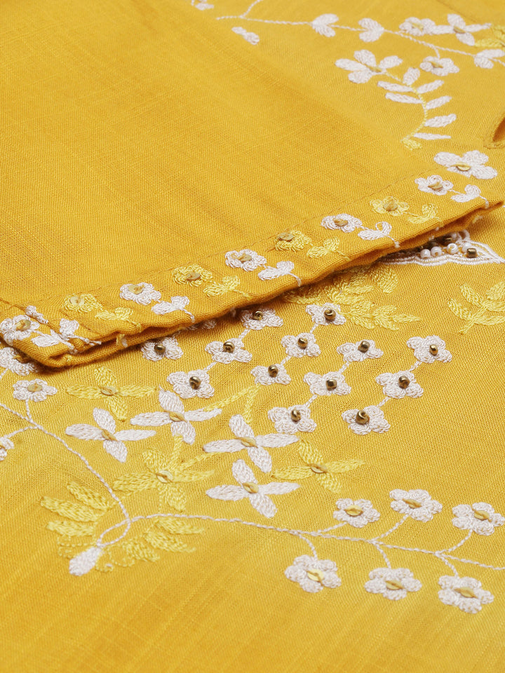 Neerus Yellow embroidered straight kurta - detail view 5
