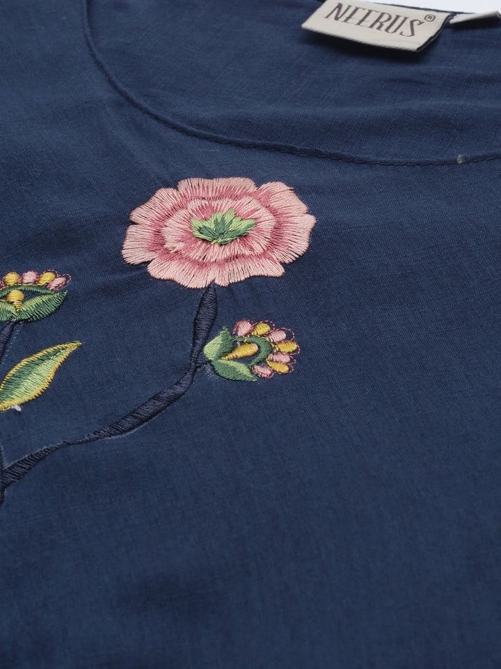 Neerus Blue thread embroidered anarkali kurta - detail view 2
