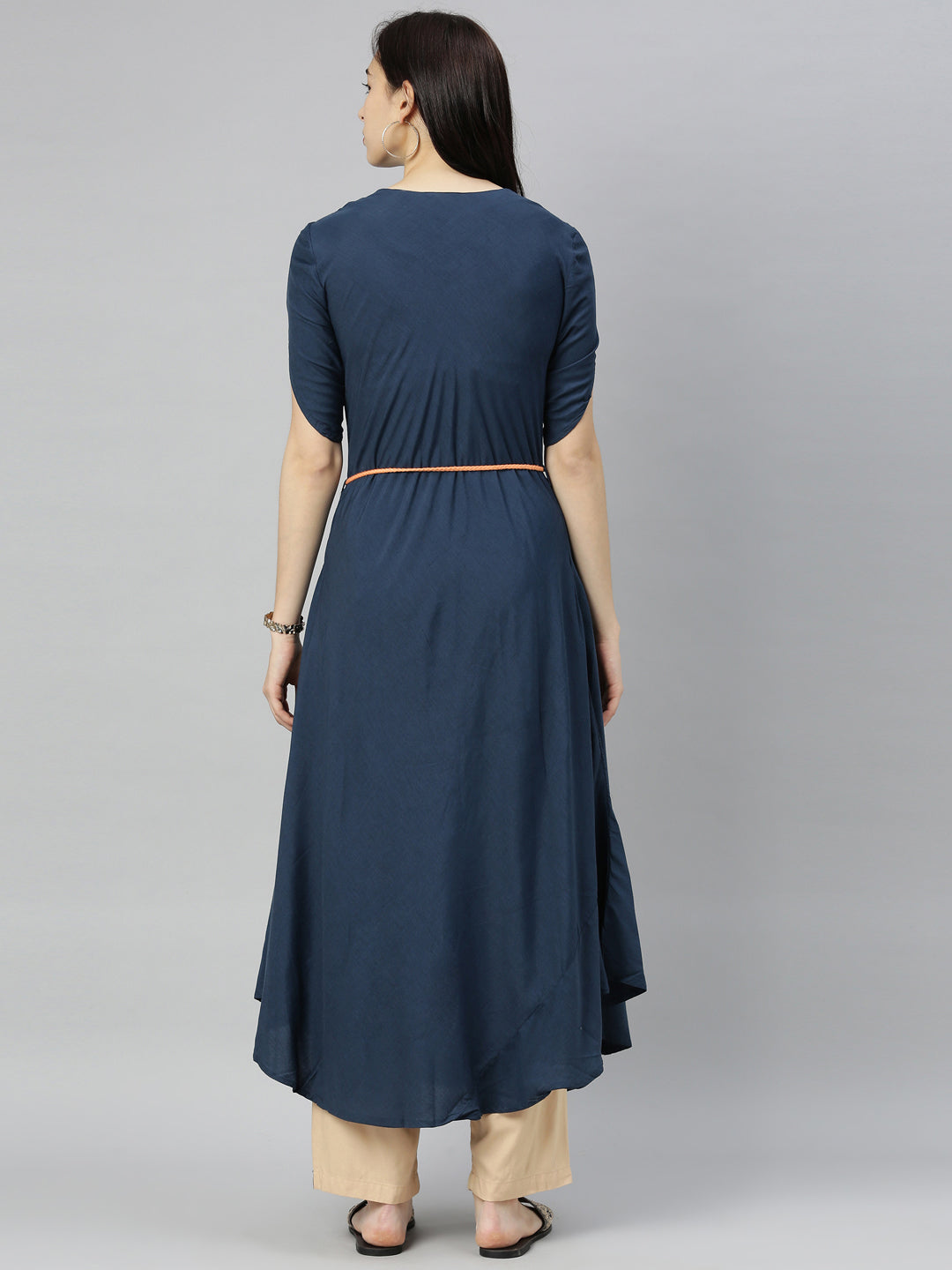 Neerus Blue thread embroidered anarkali kurta - detail view 1