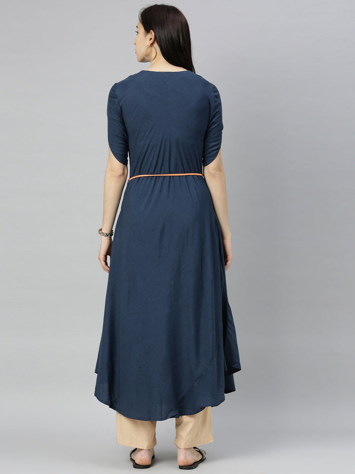 Neerus Blue thread embroidered anarkali kurta - detail view 1
