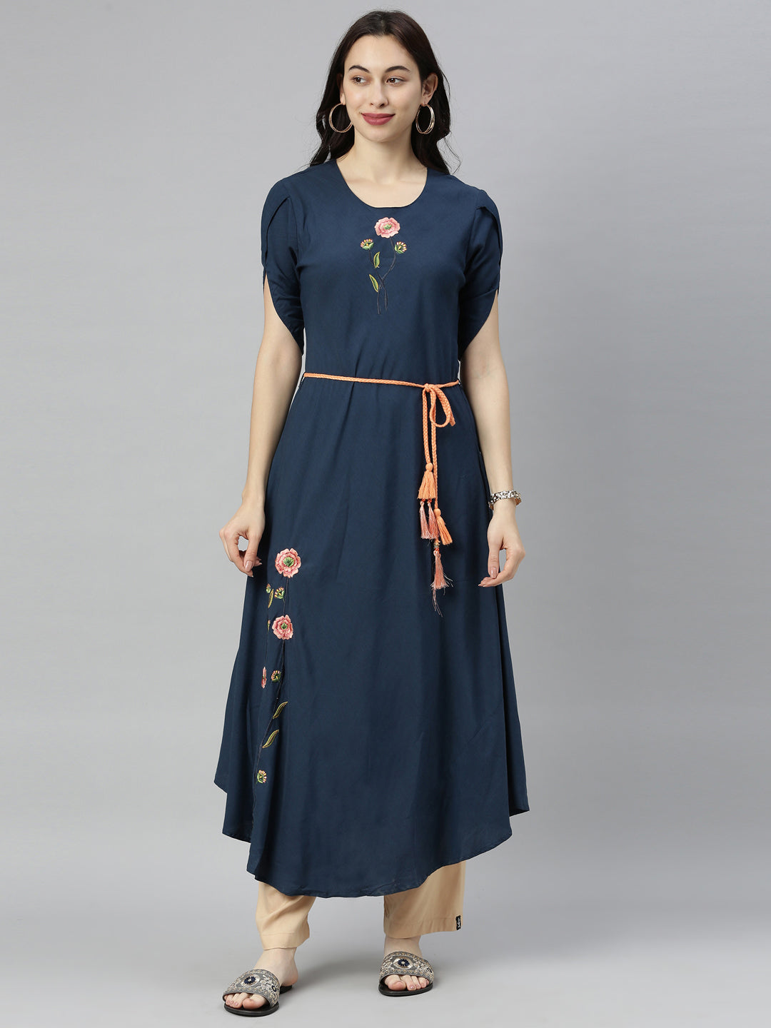 Neerus Blue thread embroidered anarkali kurta - detail view 3
