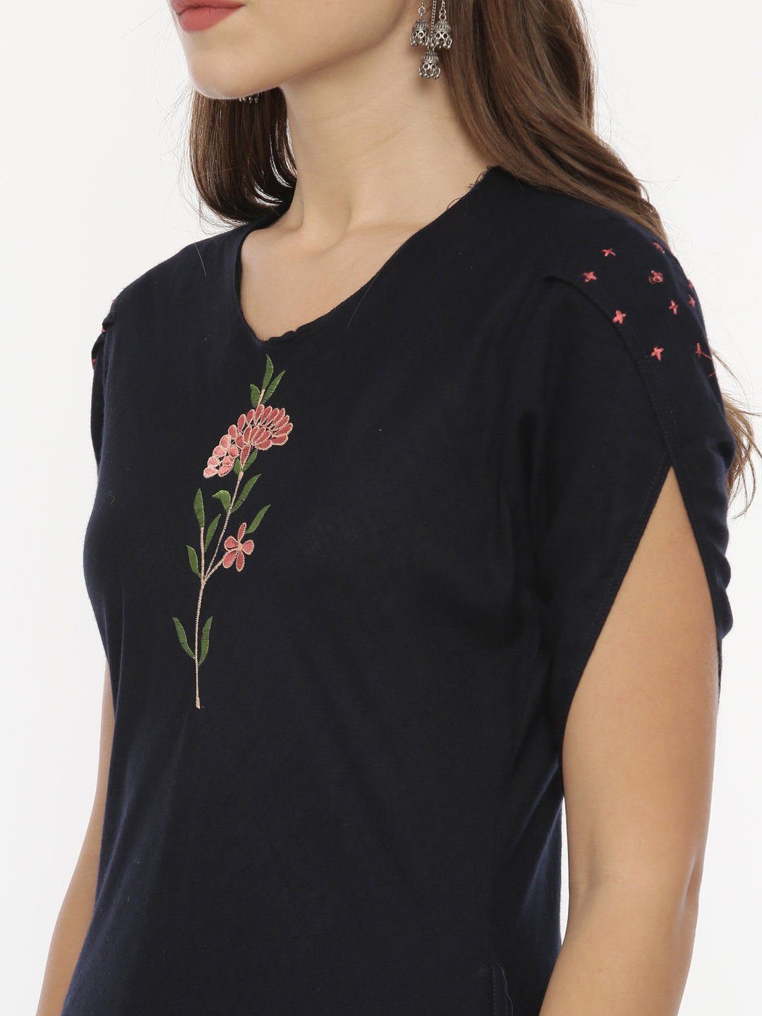 Neerus Pink slub cotton straight tunic dress - back view