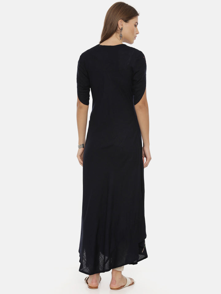 Neerus Pink slub cotton straight tunic dress - detail view 2