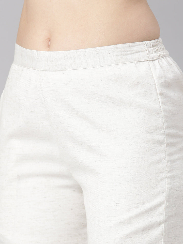 Neerus Off White Printed Straight Kurta and Trousers With Dupatta