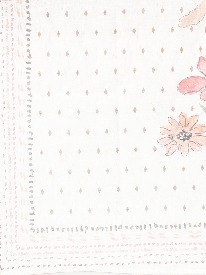 Neerus Off White Printed Straight Kurta and Trousers With Dupatta