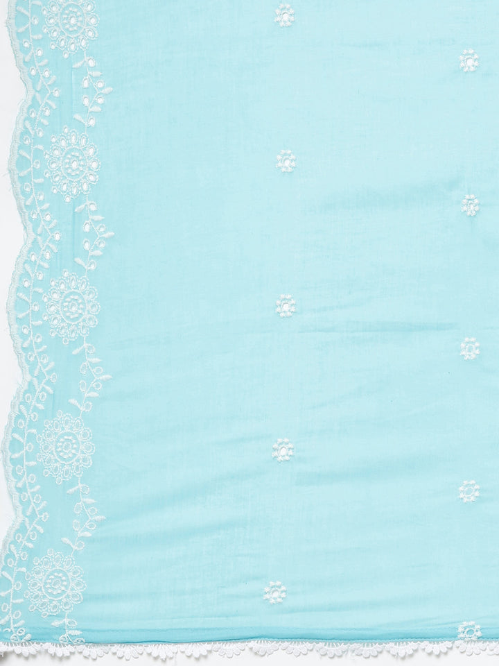 Neerus Blue panelled scalloped kurta suit set - detail view 4