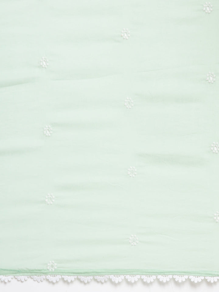 Neerus Green Panelled Scalloped Kurta and Trousers With Dupatta