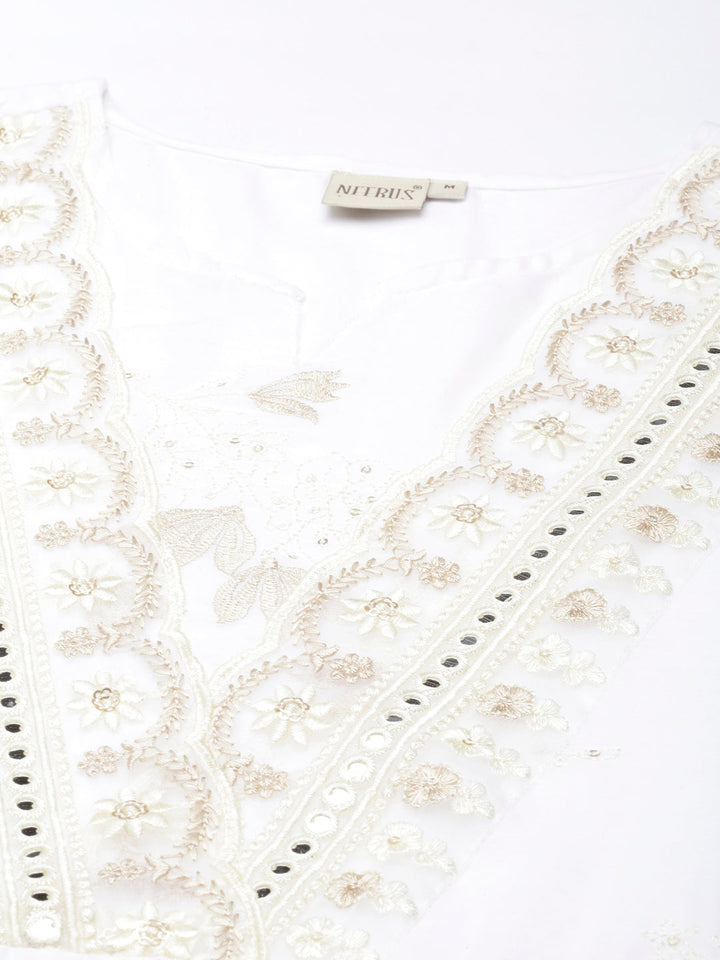 Neerus White Regular Anarkali Kurta and Trousers With Dupatta