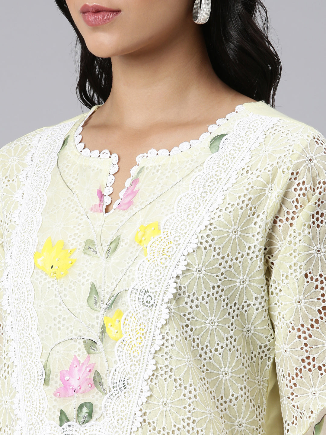 Neerus Yellow solid straight suit set with dupatta - detail view 1