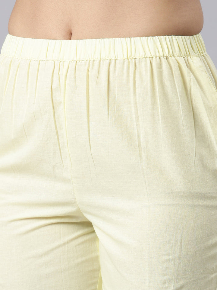 Neerus Yellow solid straight suit set with dupatta - detail view 3