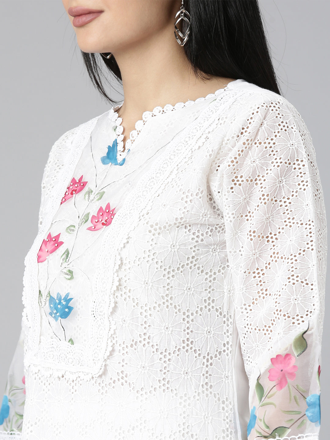 Neerus White Chikankari Suit Set - detail view 1