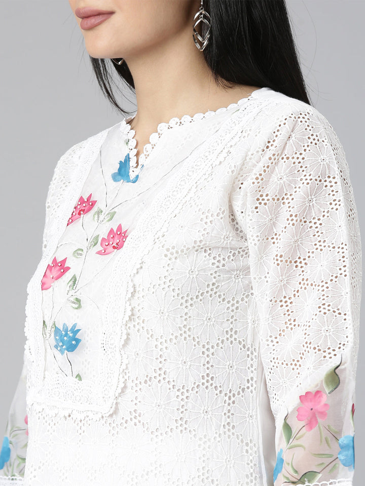 Neerus White Chikankari Suit Set - detail view 1