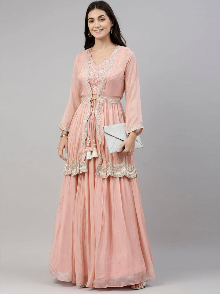 Neerus Pink organza embellished suit set - detail view 6