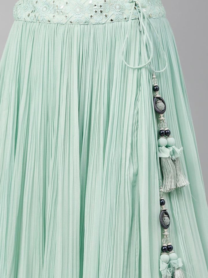 Neerus Green georgette straight co-ord suit set - detail view 6