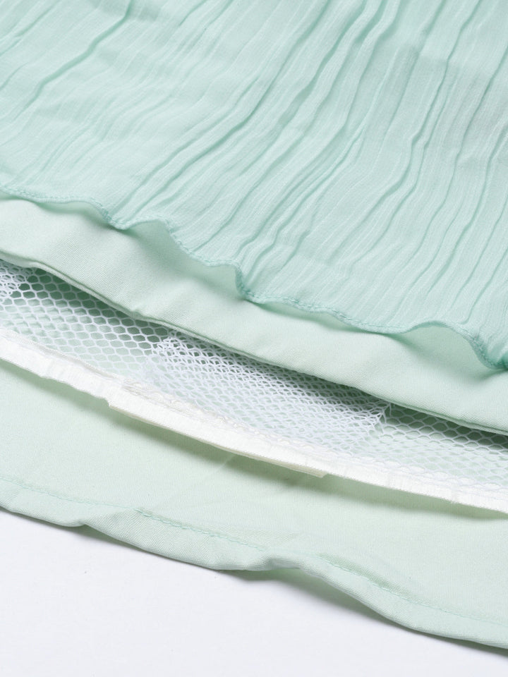 Neerus Green georgette straight co-ord suit set - detail view 8