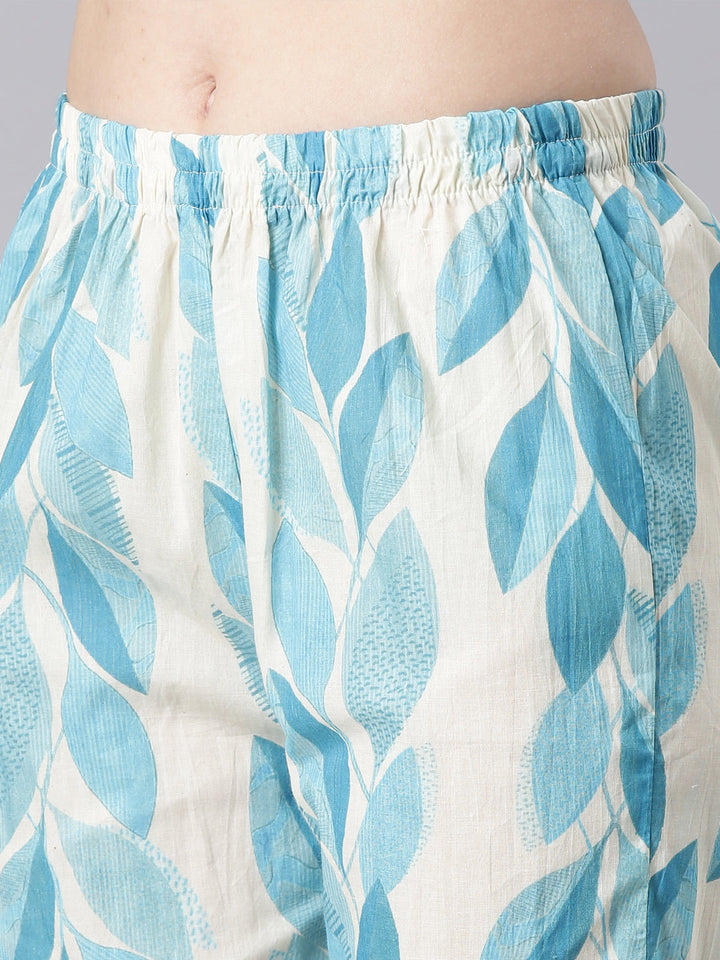 Neerus Blue Printed Straight Kurta and Trousers With Dupatta