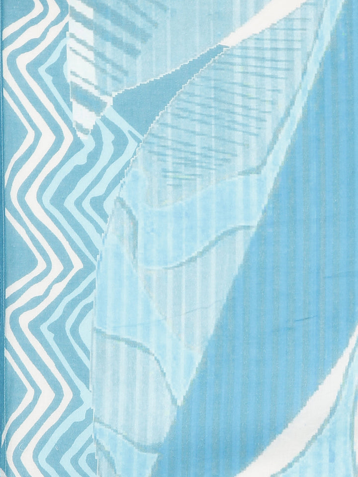 Neerus Blue Printed Straight Kurta and Trousers With Dupatta