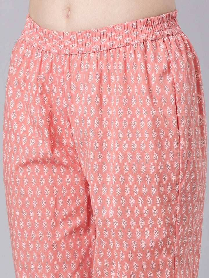 Neerus Orange Printed Straight Kurta and Trousers With Dupatta