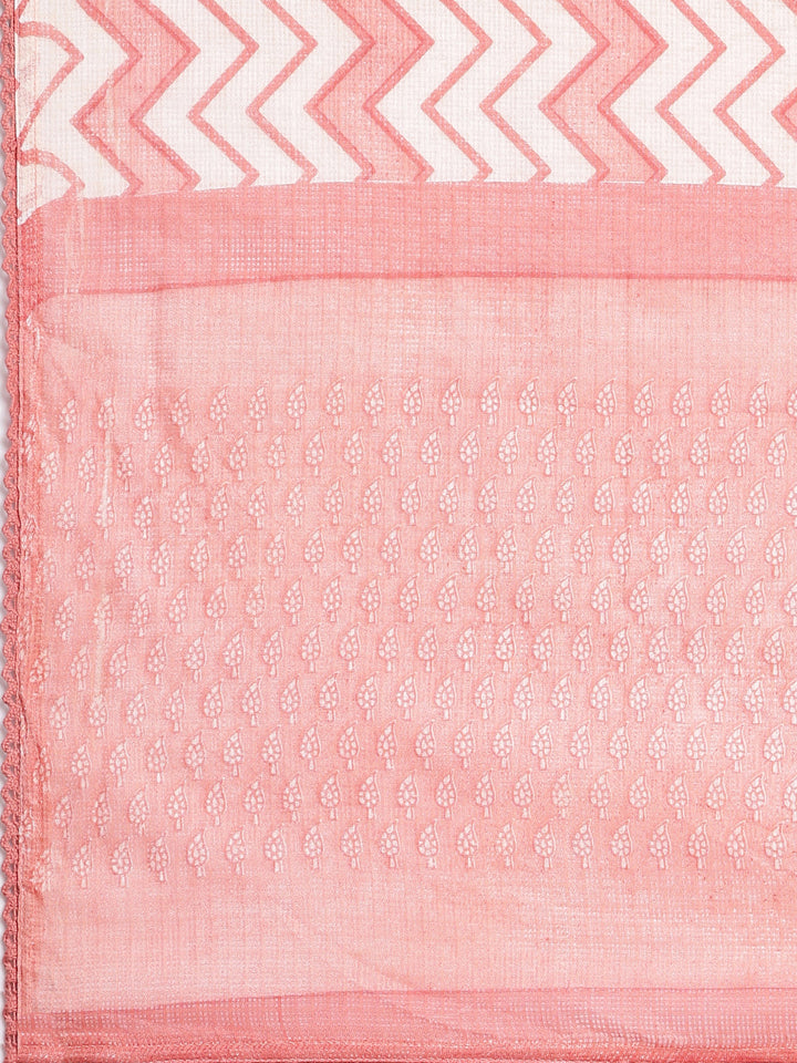 Neerus Orange Printed Straight Kurta and Trousers With Dupatta