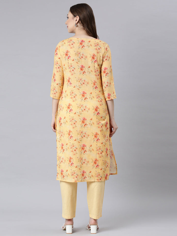 Neerus Multi slub cotton printed kurta set with trousers - detail view 1