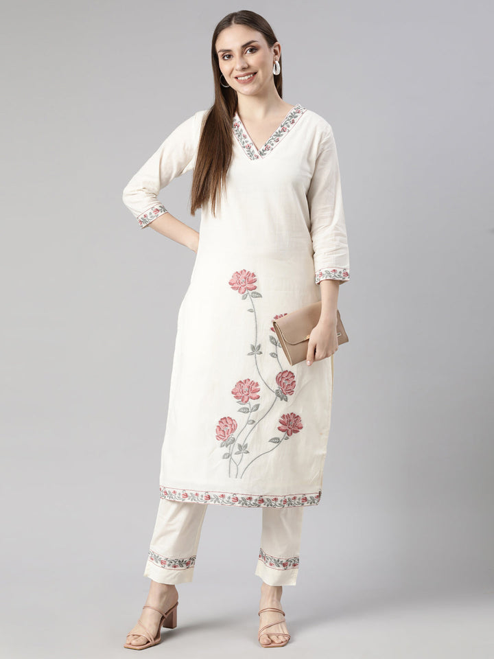Neerus Beige cotton printed kurta set - detail view 2