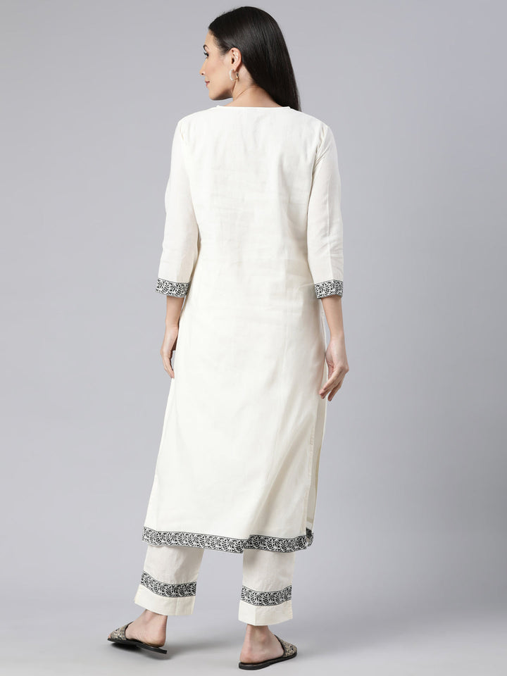 Neerus Beige Chanderi printed kurta set - side view