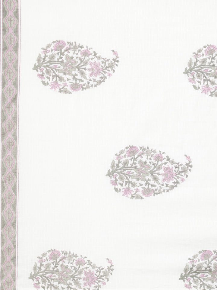 Neerus Purple printed straight suit set panelled kurta with trouser and dupatta - detail view 5