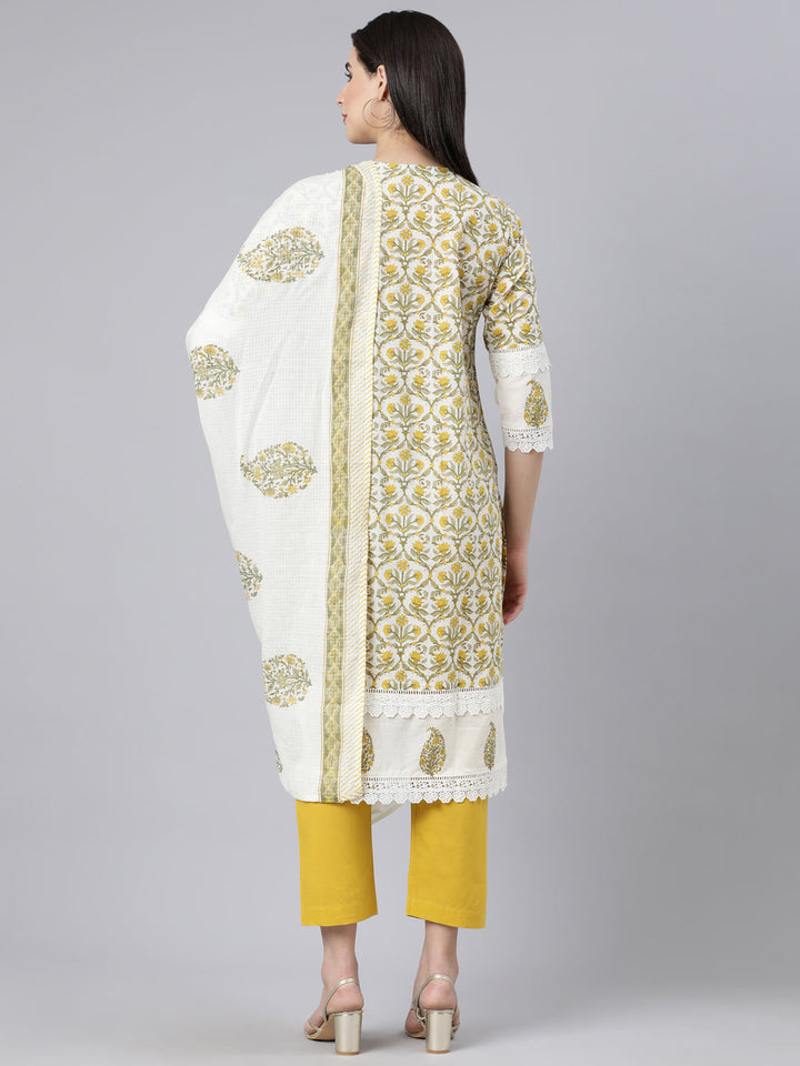 Neerus Yellow cotton printed suit set - detail view 1