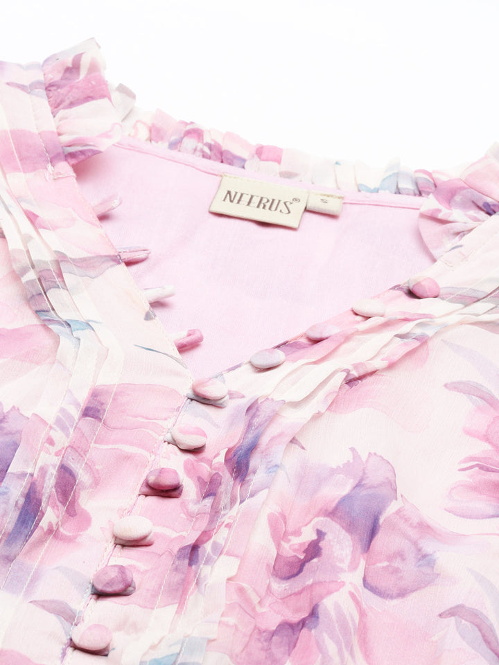 Neerus Pink chiffon straight kurta - back view