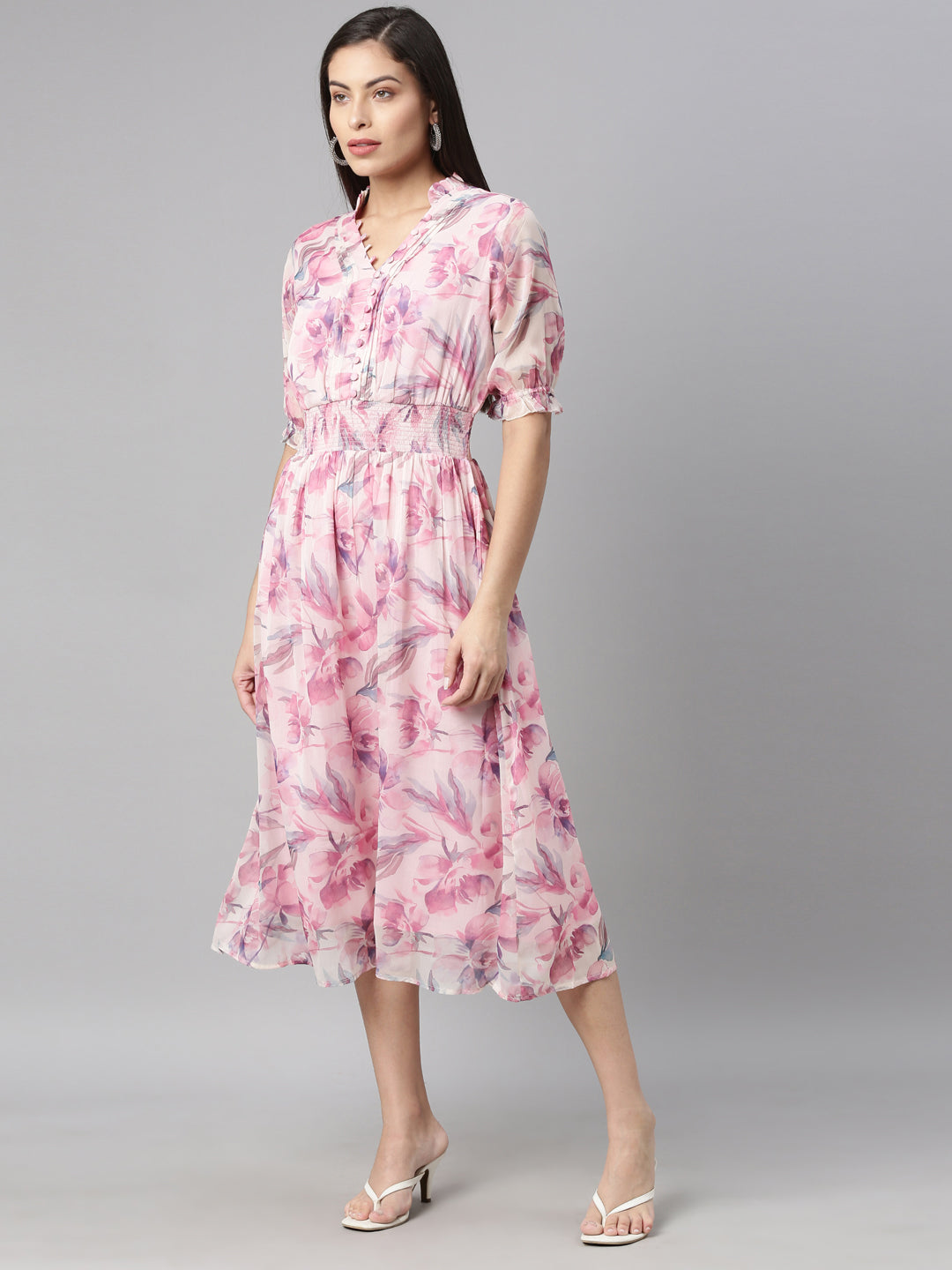 Neerus Pink chiffon straight kurta - side view